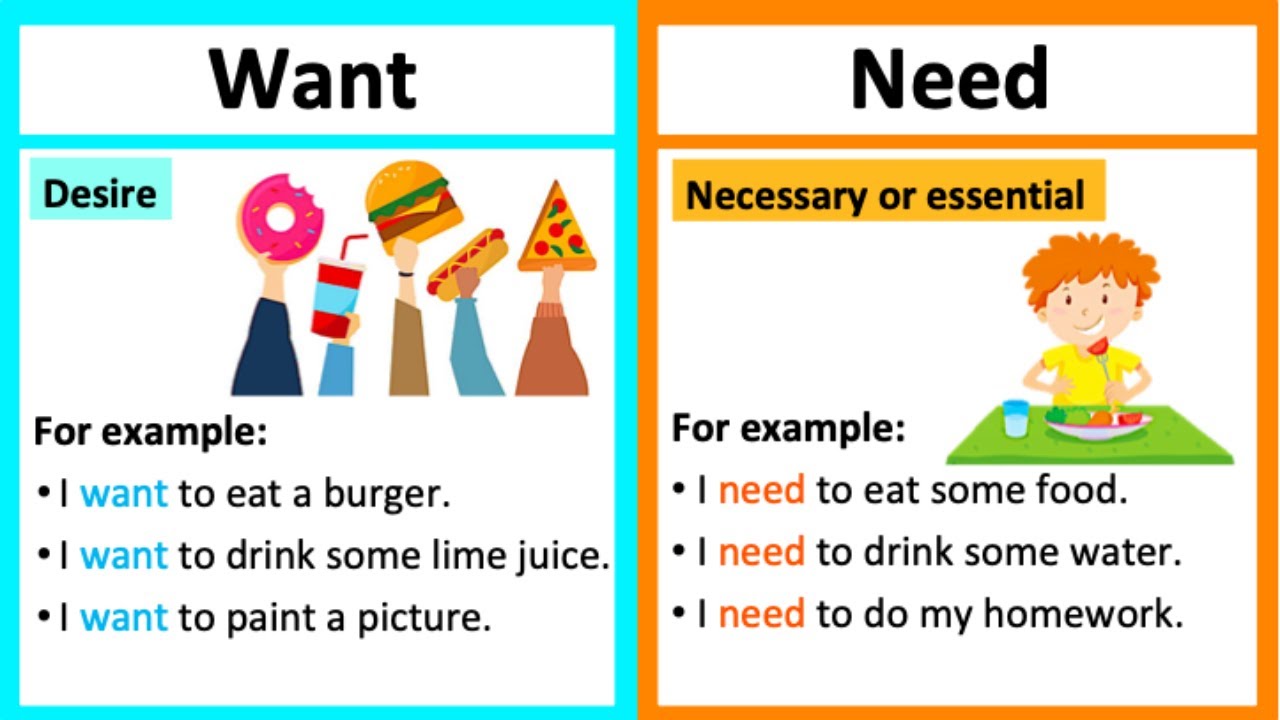 WANT Vs NEED 🤔 | What's The Difference? | Learn With Examples - YouTube