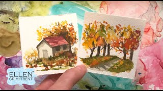 Watercolor Tutorial Fall  Landscape Vignettes for Beginners/ Mini Monday Madness