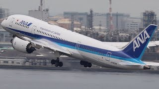 羽田空港A滑走路を離着陸するANA・ボーイング787の４連発シーン