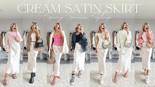 SATIN SKIRT WAYS TO WEAR! CREAM SATIN SKIRT SPRING OUTFITS! | India Moon