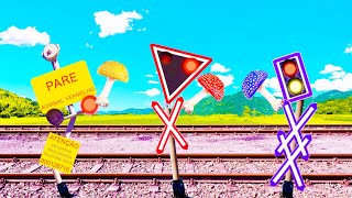 【踏切アニメ】不思議なキノコで色が変わるふみきりカンカン😂😂😂Railroad crossing that changes color eating a mysterious mushroom