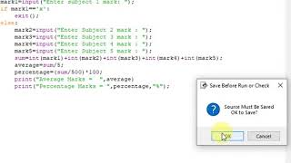 Python Program - Calculate Average and Percentage Marks