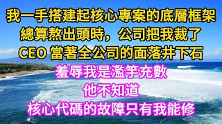 我一手搭建核心底層框架，總算熬出頭時，公司把我裁了。CEO 當著全公司羞辱我是濫竽充數。他不知道，核心代碼的故障只有我能修...#家庭 #故事  #愛情 #婚姻  #情感故事 #為人處世 #中老年心語