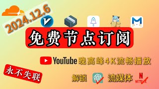 【12月6日】免费高速节点订阅，解锁 ChatGPT，奈菲，4K流畅，支持v2ray，clash，小火箭等，科学上网不发愁，省时省心省事。#节点 #clash订阅 #订阅