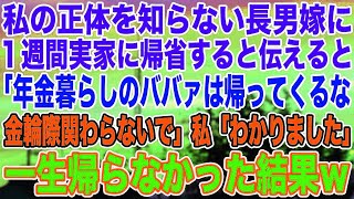 【スカッとする話】私の正体を知らない長男嫁に、１週間実家に帰省すると伝えると「年金暮らしのババァは帰ってくるな、金輪際関わらないで」私「わかりました」一生帰らなかった結果