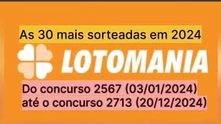 Lotomania, as 30 mais sorteadas em 2024