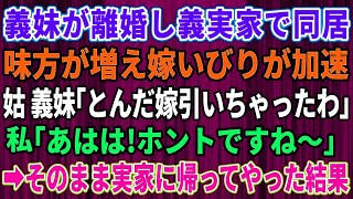 【スカッとする話】義妹が離婚し義実家に出戻り。同居中の姑は味方が増え、嫁いびりがさらに加速！姑・義妹「とんだ嫁引いちゃったわ」私「あはは、ホントですね～」→そのまま実家へ帰ってやった結