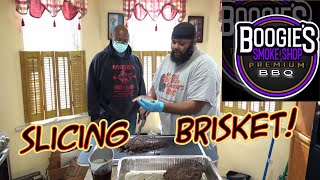 SDSBBQ - Chopping it Up (Slicing Brisket) With a Subscriber @BoogiesSmokeShop