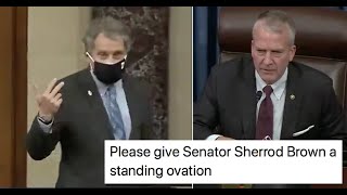 Senator Sherrod Brown calls out maskless colleagues on the Senate floor.