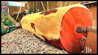 Woodturning Giant Red Log with Risky Techniques | by @WoodworkingCraftsman