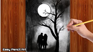 Drawing of nature | Couple Drawing | sketch of nature | drawing of couple | Pencil Drawing Easy