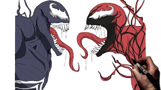 How To Draw Venom vs Carnage | Step By Step | Marvel