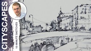 #56 One Continuous Line (Watercolor Cityscape Tutorial)