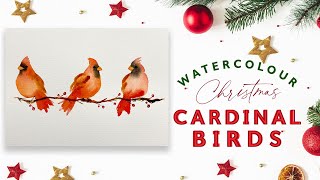 Simple Watercolour Cardinal Birds | Easy Christmas Card Ideas