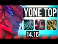 YONE vs NASUS (TOP) | 6k comeback, 66% winrate, 12/2/8, 44k DMG, Godlike | EUNE Master | 14.15