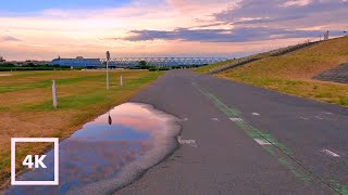 【4K】Riding a bicycle along the riverside of Tokyo in the evening after the rain - 1 hour -