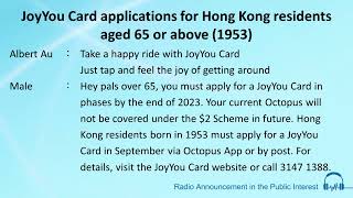 JoyYou Card applications for Hong Kong residents aged 65 or above (1953)