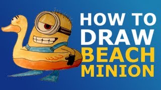 How to draw Sutart minion on the beach from Minions easy step by step video lesson for beginners