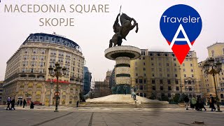 Macedonia Square - Skopje, Macedonia with relaxing music - City view [4K]