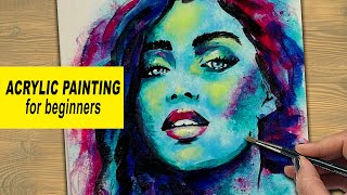 WOMAN Portrait Painting Acrylic Painting for Beginners Step by Step Tutorial | Galaxy Face