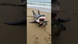 Massive Shark Leaps from the Ocean to Hunt a Turtle on the Sand!