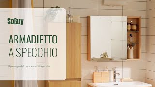 SoBuy Specchio da parete per il bagno丨Mobiletto da parete丨Mobiletto a specchio丨BZR173-N