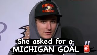 Trevor Zegras post game interview 🔥 MICHIGAN LACROSSE style goal