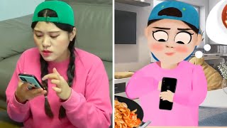 Mukbang 뽀로로 떡볶이 짜장면 먹방 Black Noodle TTeokbokki DONA 도나 VS NEW DONA Animation New Version Compare