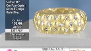 Stefano Oro Puro Crystal Quilted Design Ring at The Shopping Channel 458482