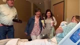 Grandparents meet their grandchild for the first time and find out the gender#viral #newborn  #love