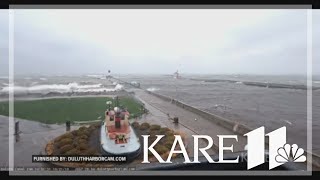 Wild wind, rain close Duluth's Canal Park