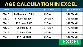 Calculate age in excel | age calculation formula | age calculator in excel