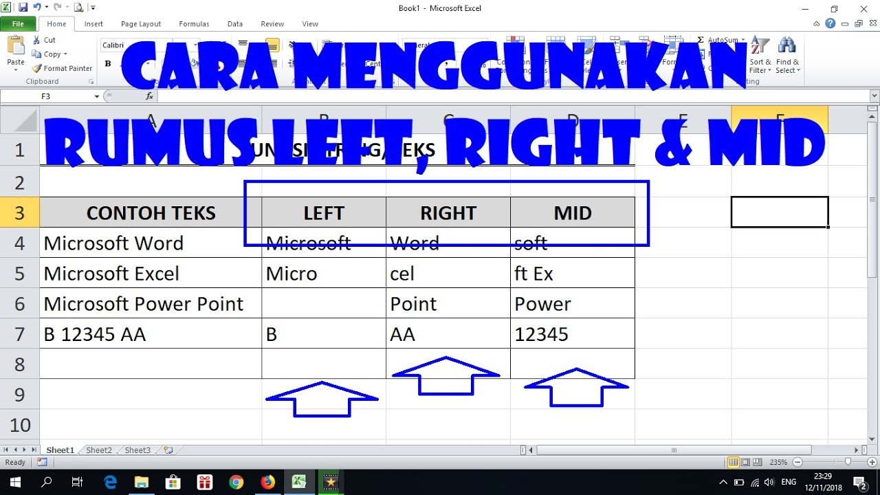 Cara Menggunakan Rumus LEFT, RIGHT Dan MID - YouTube