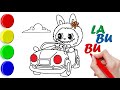 Belajar Menggambar & mewarnai Labubu Girl Doll naik mobil || Step by Step