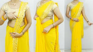 Latest Georgette Saree Draping Perfectly | Very easy way to wear silk saree with perfect pleat trick