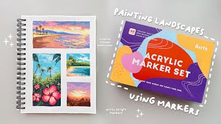 🎨 trying arrtx 48 acrylic paint markers 🌺 painting tropical landscapes! 🏝️✨