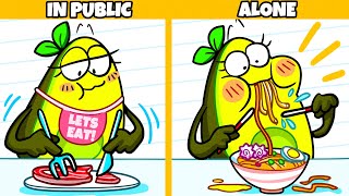 In Public vs Alone | Funny Cartoon by Avocado Couple