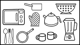 How to Draw A Kitchen Utensils | Draw A Kitchen Set | Easy Drawing For Kids | Draw A Kitchen Items