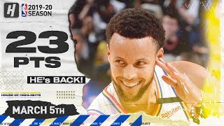 Stephen Curry RETURNS! 23 Pts Full Highlights | Raptors vs Warriors | March 5, 2020