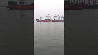 A cantainer ship towards to jetty ICTT basin cochin port