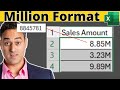 how to format million excel