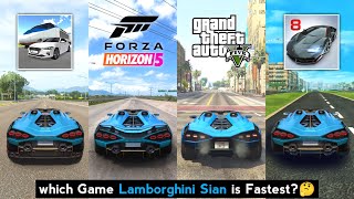 Lamborghini Sian Top Speed in 3D Driving Class, Forza Horizon 5, GTA 5 & Asphalt 8 - Car Games