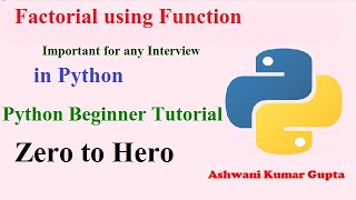 Python beginners tutorial in Hindi | Urdu | Factorial of any number using function in Python
