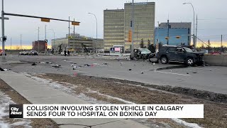 Collision involving stolen vehicle in Calgary sends four to hospital on Boxing Day