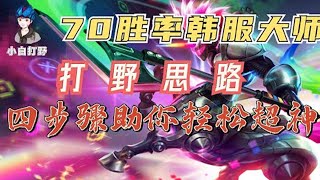 【打野思路】70胜率韩服大师！教你劣势开局不要慌！对面打野疯狂抓人不要慌！四步骤思路让你轻松超神！【小白打野】