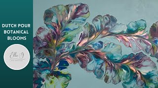 Amazing! Fresh blue Dutch pour, botanical blooms, Acrylic painting, fluid art, abstract, modern art