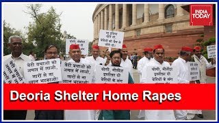 SP Workers Protest Outside Parliament Over Deoria Shelter Home Rapes