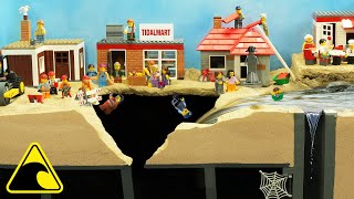 Lego City Falls into Abandoned Mine - Tsunami Dam Breach Experiment - Wave Machine vs Beach Resort