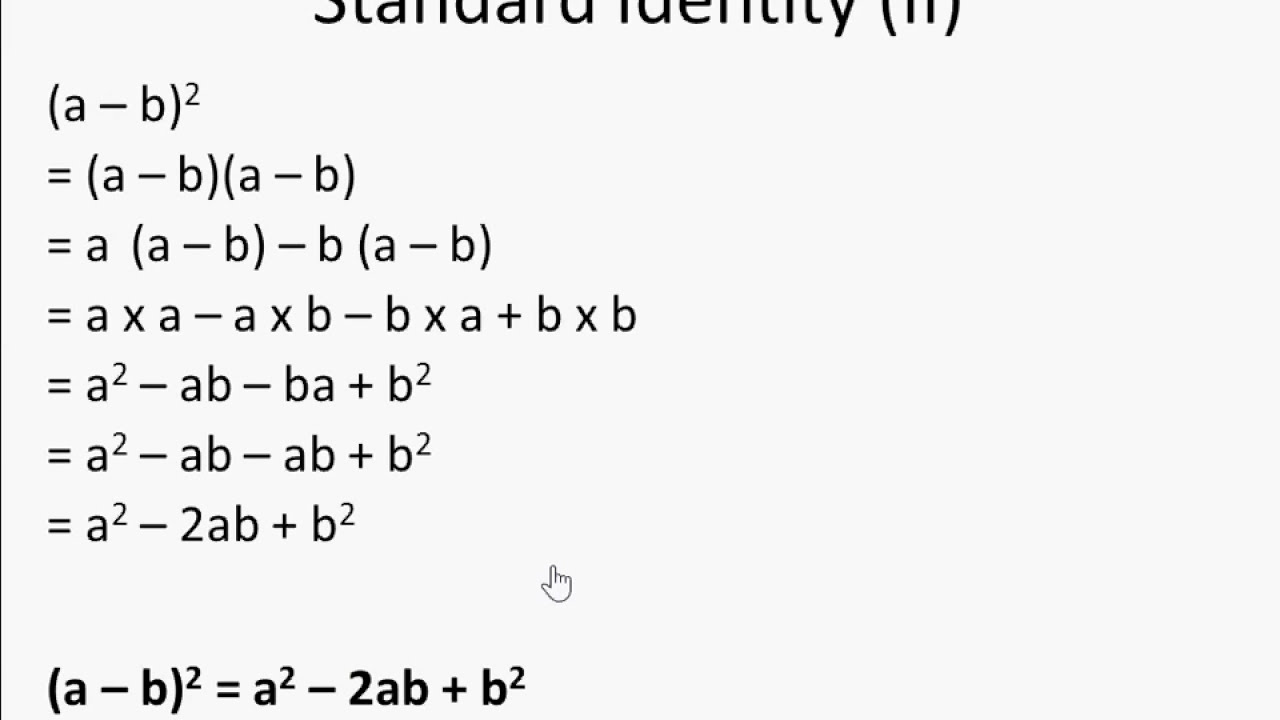 Maths - Learn Standard Identity (a-b)^2 And How To Use It - English ...