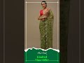 parrot green cutdana embroidered saree in organza with floral print